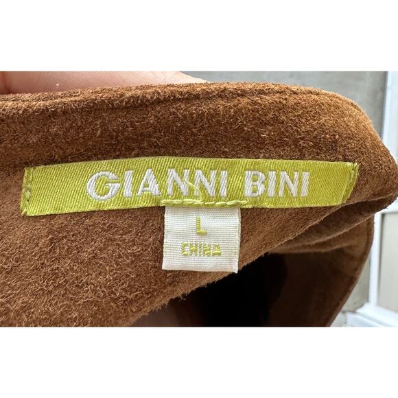 Gianni Bini 100% Suede Mini Skirt L Faux Button Front Boho Fall Western Coastal - Picture 6 of 8